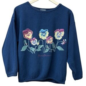 Vintage navy blue thermal scoop neck cabin core top, medium/large